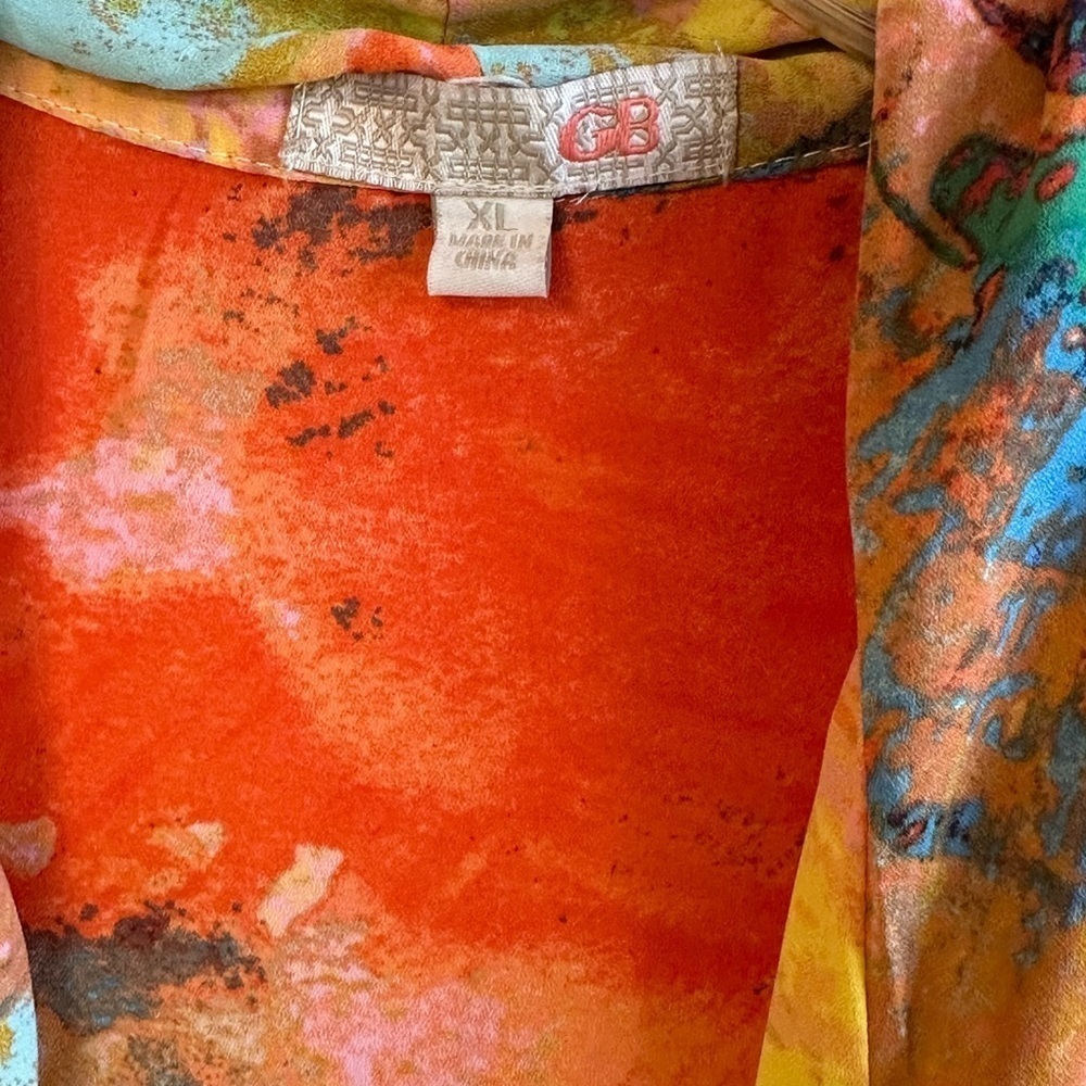 Gianni Bini Vibrant Multicolor Avant Garde Kimono Cover Up with Fringe Sz XL - Picture 4 of 12